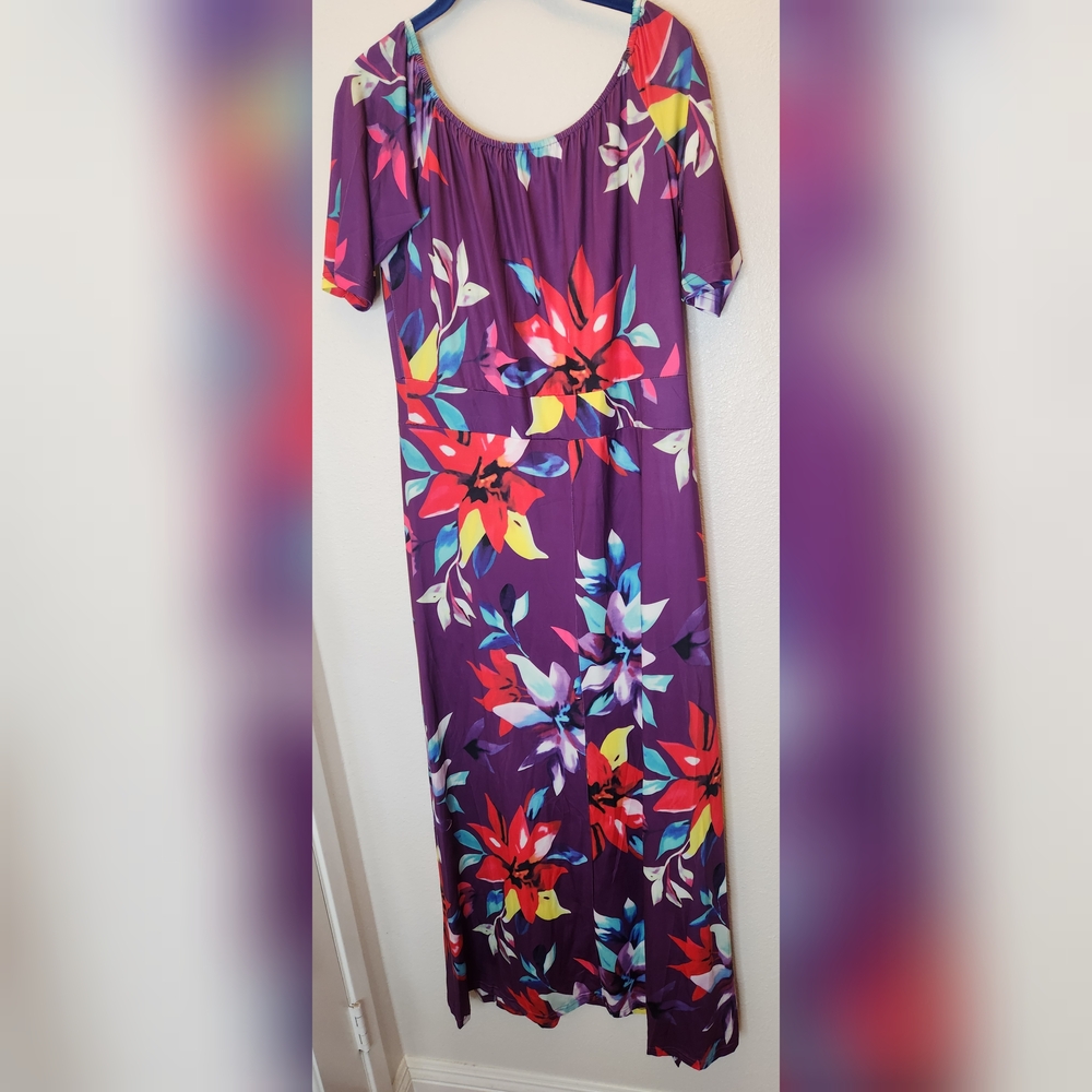 Summer Wedding Guest Short Sleeve Plus Size Floral Maxi Dress Built In Shorts - Picture 9 of 9